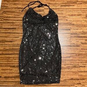 Black Halter Dress with Silver Sequin